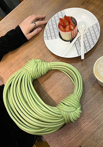 Dina Spaghetti Vegan Leather Knot Top Handle Bag Spinach