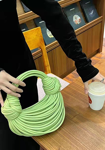 Dina Spaghetti Vegan Leather Knot Top Handle Bag Spinach