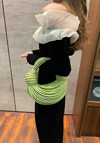 Dina Spaghetti Vegan Leather Knot Top Handle Bag Spinach
