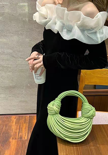 Dina Spaghetti Vegan Leather Knot Top Handle Bag Spinach