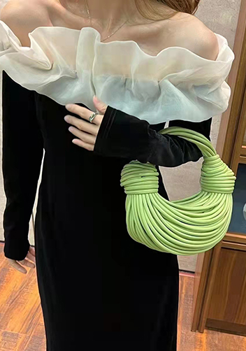 Dina Spaghetti Vegan Leather Knot Top Handle Bag Spinach