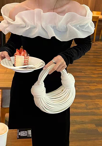 Dina Spaghetti Vegan Leather Knot Top Handle Bag White