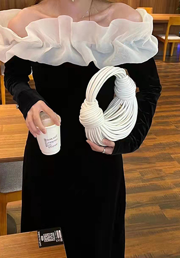 Dina Spaghetti Vegan Leather Knot Top Handle Bag White