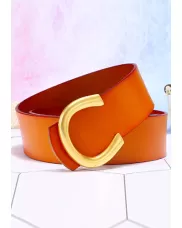 C Logo Buckle Leather Belt Camel