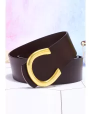 C Logo Buckle Leather Belt Dark Brown