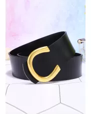 C Logo Buckle Leather Belt Black
