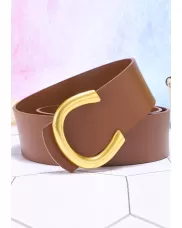 C Logo Buckle Leather Belt Light Brown