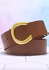 C Logo Buckle Leather Belt Light Brown