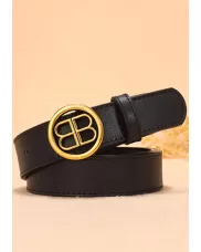 Double B Buckle Leather Belt Black