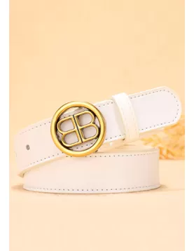 Double B Buckle Leather Belt White