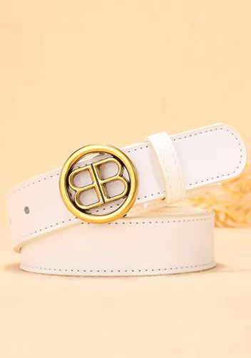 Double B Buckle Leather Belt White