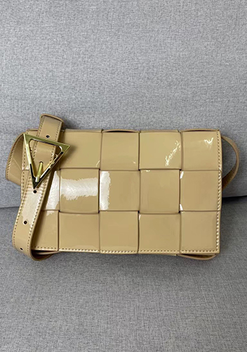 Mia Square Patent Leather Shoulder Bag Beige