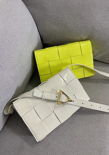 Mia Square Patent Leather Shoulder Bag Beige