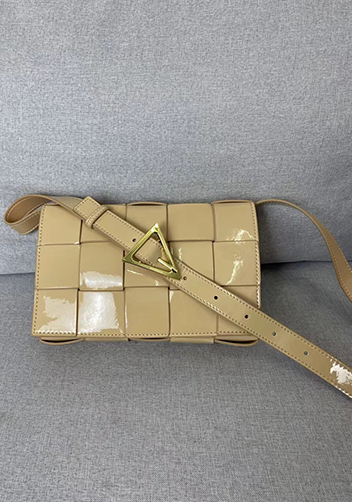 Mia Square Patent Leather Shoulder Bag Beige