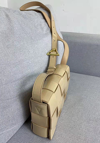 Mia Square Patent Leather Shoulder Bag Beige