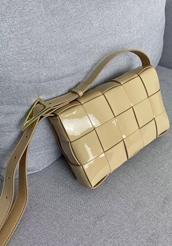 Mia Square Patent Leather Shoulder Bag Beige