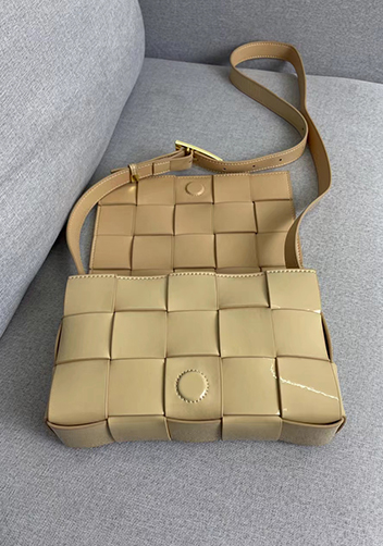 Mia Square Patent Leather Shoulder Bag Beige