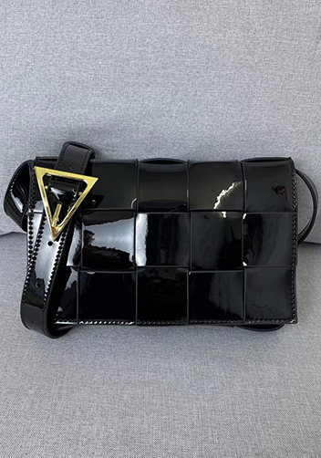 Mia Square Patent Leather Shoulder Bag Black