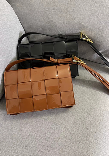 Mia Square Patent Leather Shoulder Bag Black