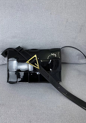 Mia Square Patent Leather Shoulder Bag Black