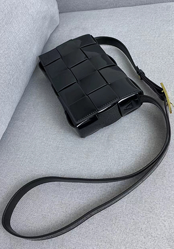 Mia Square Patent Leather Shoulder Bag Black