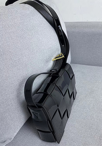 Mia Square Patent Leather Shoulder Bag Black