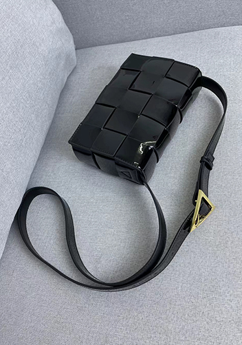 Mia Square Patent Leather Shoulder Bag Black
