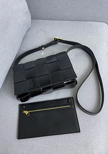 Mia Square Patent Leather Shoulder Bag Black
