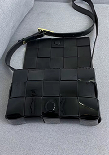 Mia Square Patent Leather Shoulder Bag Black