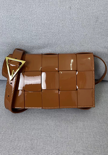 Mia Square Patent Leather Shoulder Bag Camel