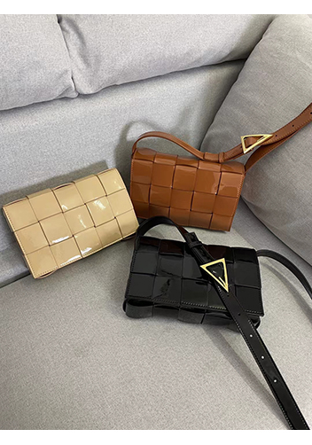 Mia Square Patent Leather Shoulder Bag Camel