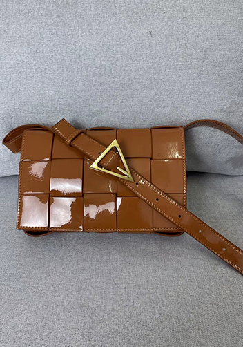 Mia Square Patent Leather Shoulder Bag Camel