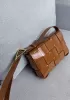 Mia Square Patent Leather Shoulder Bag Camel