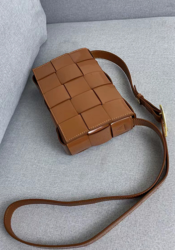 Mia Square Patent Leather Shoulder Bag Camel