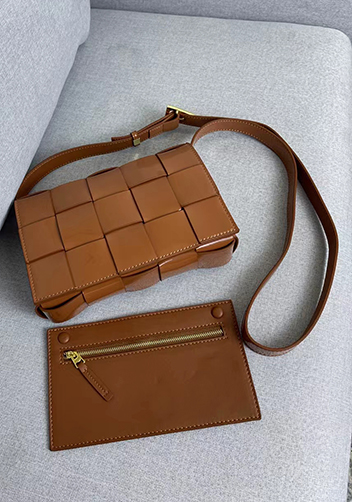 Mia Square Patent Leather Shoulder Bag Camel