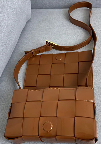 Mia Square Patent Leather Shoulder Bag Camel