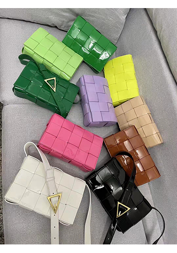Mia Square Patent Leather Shoulder Bag White