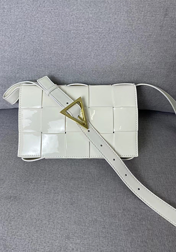 Mia Square Patent Leather Shoulder Bag White