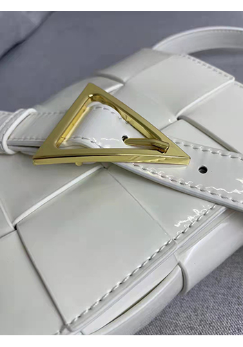 Mia Square Patent Leather Shoulder Bag White