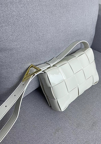 Mia Square Patent Leather Shoulder Bag White
