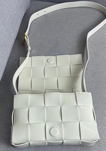 Mia Square Patent Leather Shoulder Bag White