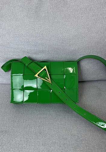 Mia Square Patent Leather Shoulder Bag Grass Green