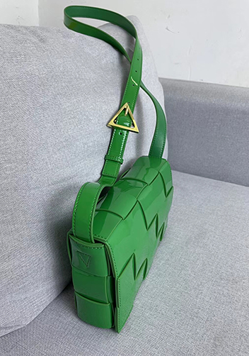 Mia Square Patent Leather Shoulder Bag Grass Green