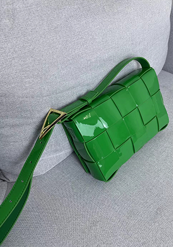Mia Square Patent Leather Shoulder Bag Grass Green