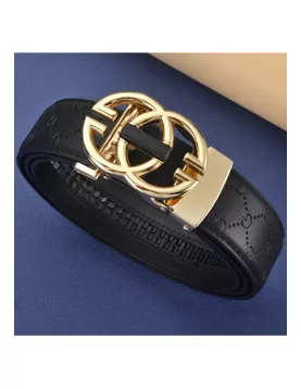 GG Gold Buckle Monogram Leather Belt Black For Men
