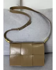 Mia 6 Square Brushed Leather Shoulder Bag Beige