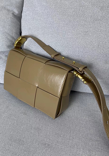 Mia 6 Square Brushed Leather Shoulder Bag Beige