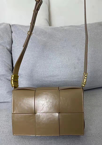 Mia 6 Square Brushed Leather Shoulder Bag Beige