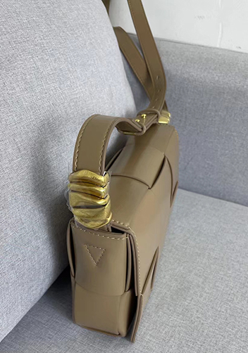 Mia 6 Square Brushed Leather Shoulder Bag Beige