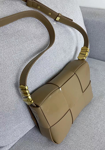 Mia 6 Square Brushed Leather Shoulder Bag Beige